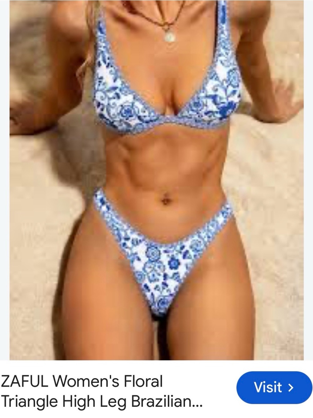 Zaful Blue White Floral Triangle Bikini Set